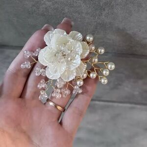 Elegant White Floral Pearl Brooch